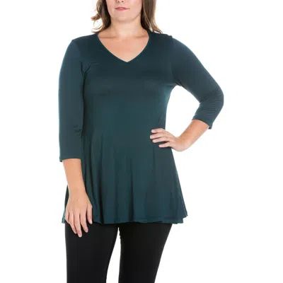 24seven Comfort Apparel Womens V-neck Tunic Pullover Top In Green