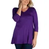 24seven Comfort Apparel Womens V-neck Tunic Pullover Top In Purple
