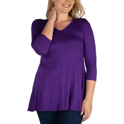24seven Comfort Apparel Womens V-neck Tunic Pullover Top In Purple