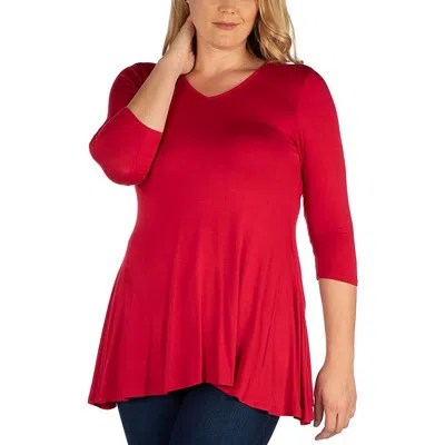 24seven Comfort Apparel Womens V-neck Tunic Pullover Top In Red