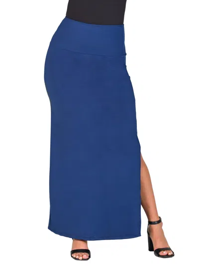 24seven Comfort Apparel Womens Versatile Side Slit Elastic Waist Maxi Skirt In Blue