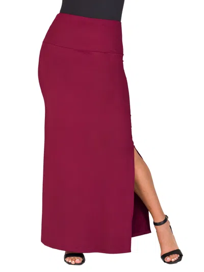 24seven Comfort Apparel Womens Versatile Side Slit Elastic Waist Maxi Skirt In Pink