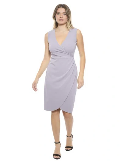24seven Comfort Apparel Womens Solid V Neck Sleeveless Faux Wrap Tulip Hem Midi Dress In Gray