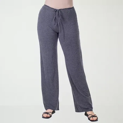 24seven Comfort Apparel Womens Wide Leg Mid Rise Drawstring Pant In Blue