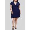 24seven Comfort Apparel Plus Size Mandarin Collar Knee Length Wrap Dress In Burgundy