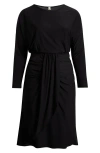 24seven Comfort Apparel Wrap Skirt Long Sleeve Jersey Dress In Black