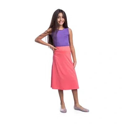 24sevenkid Big Kid Girls High Rise Midi A-line Skirt In Orange