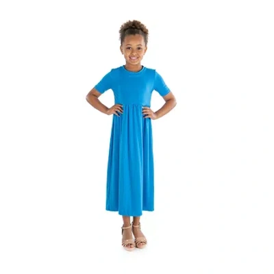 24sevenkid Big Kid Girls Short Sleeve A-line Dress In Blue