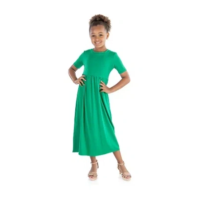 24sevenkid Big Kid Girls Short Sleeve A-line Dress In Green