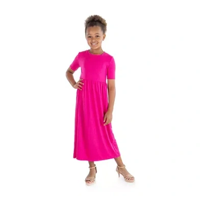 24sevenkid Big Kid Girls Short Sleeve A-line Dress In Pink