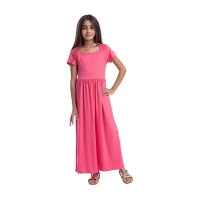 24sevenkid Big Kid Girls Short Sleeve Maxi Dress In Orange