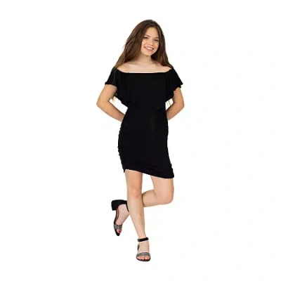 24sevenkid Big Kid Girls Short Sleeve Party Dress In Black