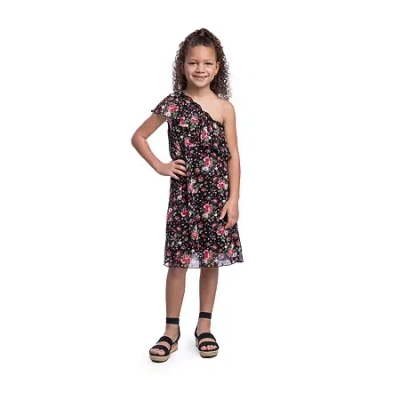 24sevenkid Big Kid Girls Sleeveless One Shoulder A-line Dress In Black