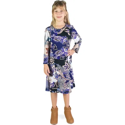 24sevenkid Blue Paisley Long Sleeve Loose Fit Knee Length Tunic Pocket Dress In Multi