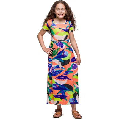 24sevenkid Bright Floral Print Short Sleeve Maxi Dress In Multi