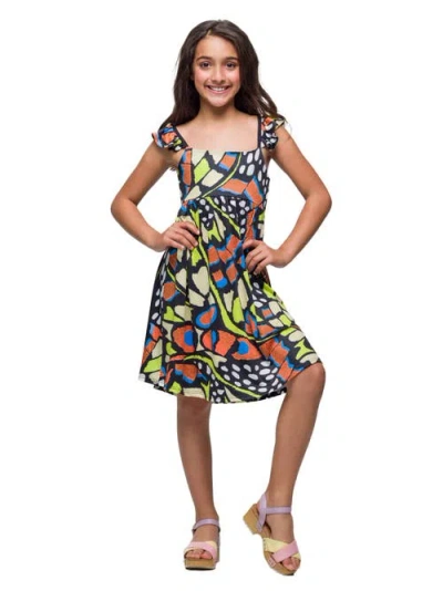 24sevenkid Butterfly Print Empire Waist Sleeveless Dress In Multi