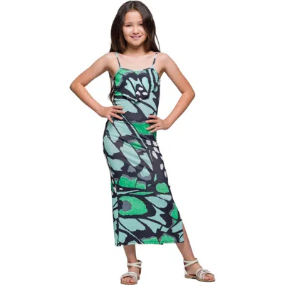 24sevenkid Butterfly Print Spaghetti Strap Maxi Dress In Multi