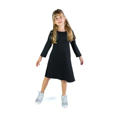 24sevenkid Long Sleeve Loose Fit Knee Length Tunic Pocket Dress In Black