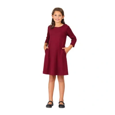 24sevenkid Long Sleeve Loose Fit Knee Length Tunic Pocket Dress In Burgundy
