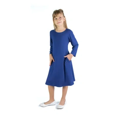 24sevenkid Long Sleeve Loose Fit Knee Length Tunic Pocket Dress In Navy
