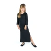 24sevenkid Long Sleeve Side Slit Maxi Dress Solid Color In Black