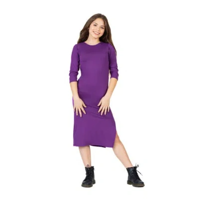 24sevenkid Long Sleeve Side Slit Maxi Dress Solid Color In Purple
