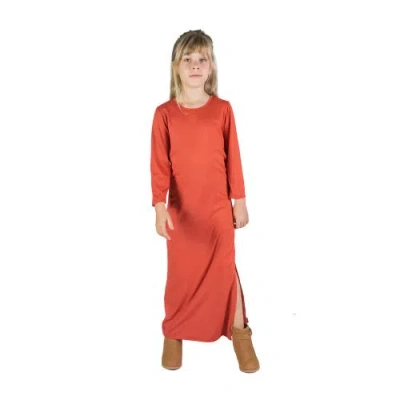 24sevenkid Long Sleeve Side Slit Maxi Dress Solid Color In Red