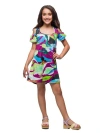 24sevenkid Multicolor Print Cold Shoulder A-line Dress In Purple