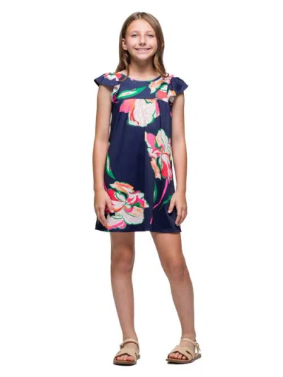 24sevenkid Navy Blue Floral Print Cap Sleeve Babydoll Dress