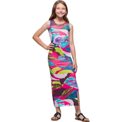 24sevenkid Pink Floral Print Side Slit Maxi Dress In Multi