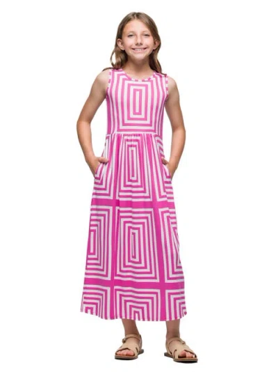 24sevenkid Pink Geometric Print Sleeveless Pocket Maxi Dress In Multi