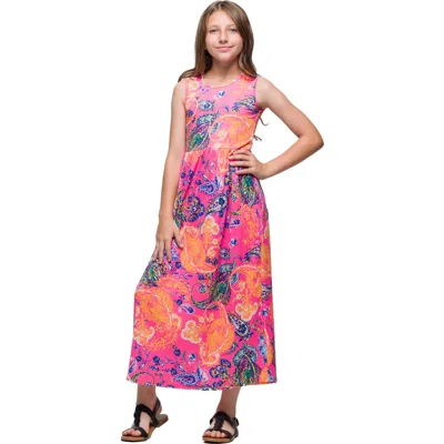 24sevenkid Pink Paisley Print Sleeveless Maxi Dress With Pockets In Multi