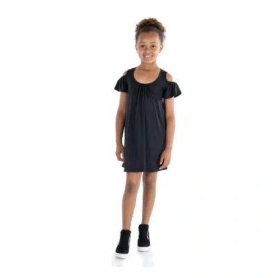 24sevenkid Pleated Cold Shoulder Summer Dress In Black