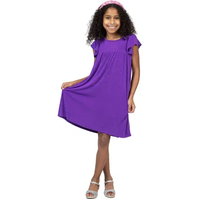 24sevenkid Ruffle Cap Sleeve Knee Length Babydoll Dress In Purple