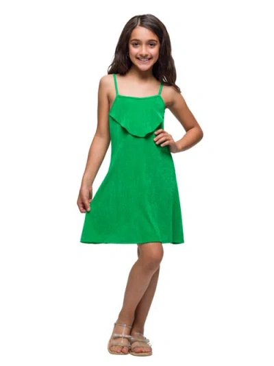 24sevenkid Shimmery Spaghetti Strap Knee Length Dress In Green