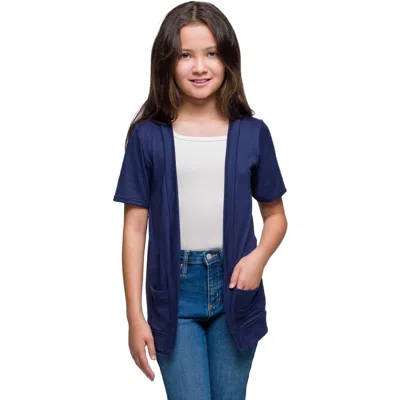 24sevenkid Short Sleeve Open Front Layering Shrug With Pockets In Blue