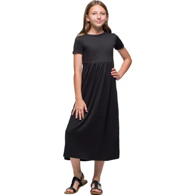 24sevenkid Short Sleeve Pleated Midi Dress In Black