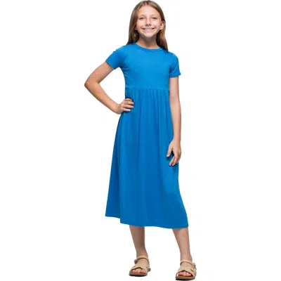 24sevenkid Short Sleeve Pleated Midi Dress In Blue