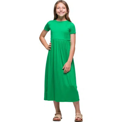 24sevenkid Short Sleeve Pleated Midi Dress In Green