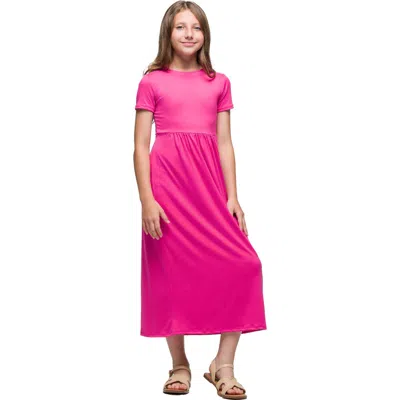 24sevenkid Short Sleeve Pleated Midi Dress In Pink