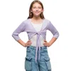 24sevenkid Tie Front Cropped Cardigan Shrug In Purple
