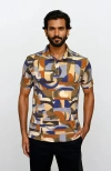 24sevenmen Wrinkle Resistant 3 Button Desert Sand Polo Shirt In Multi