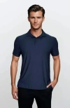 24sevenmen Wrinkle Resistant 3 Button Polo Shirt In Navy