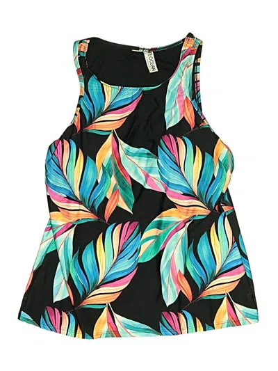 Pre-owned 24th & Ocean Swimsuit Top Black Tropical Pattern Swimwear