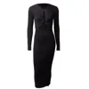 25 Union Women's Knitted Dress Maria With A Twist On The Chest Black In Black