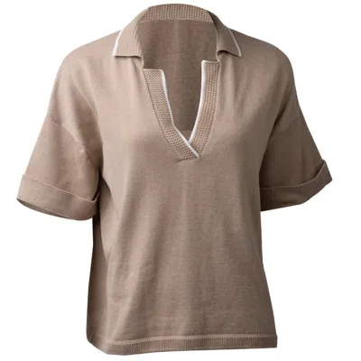 25 Union Women's Neutrals Pollo Collar Detail Oversized T-shirt