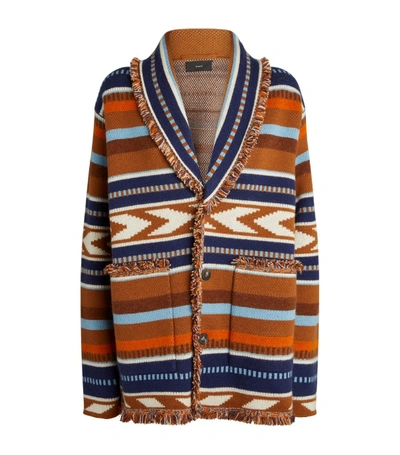 Alanui Cashmere Intarsia Cardigan In Brown