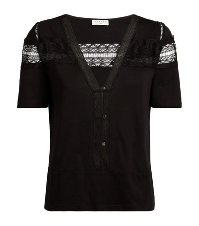 Sandro Lace-trim T-shirt In Black