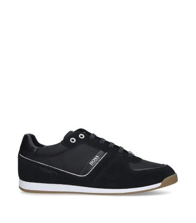 Hugo Boss Boss Glaze Low Mesh Trainers With Suede Trim In Black In Blk/white
