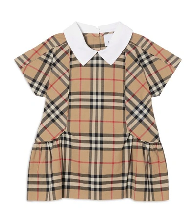 Burberry Babies' Girl's Robyn Check Short-sleeve Dress, Size 6m-2 In Beige
